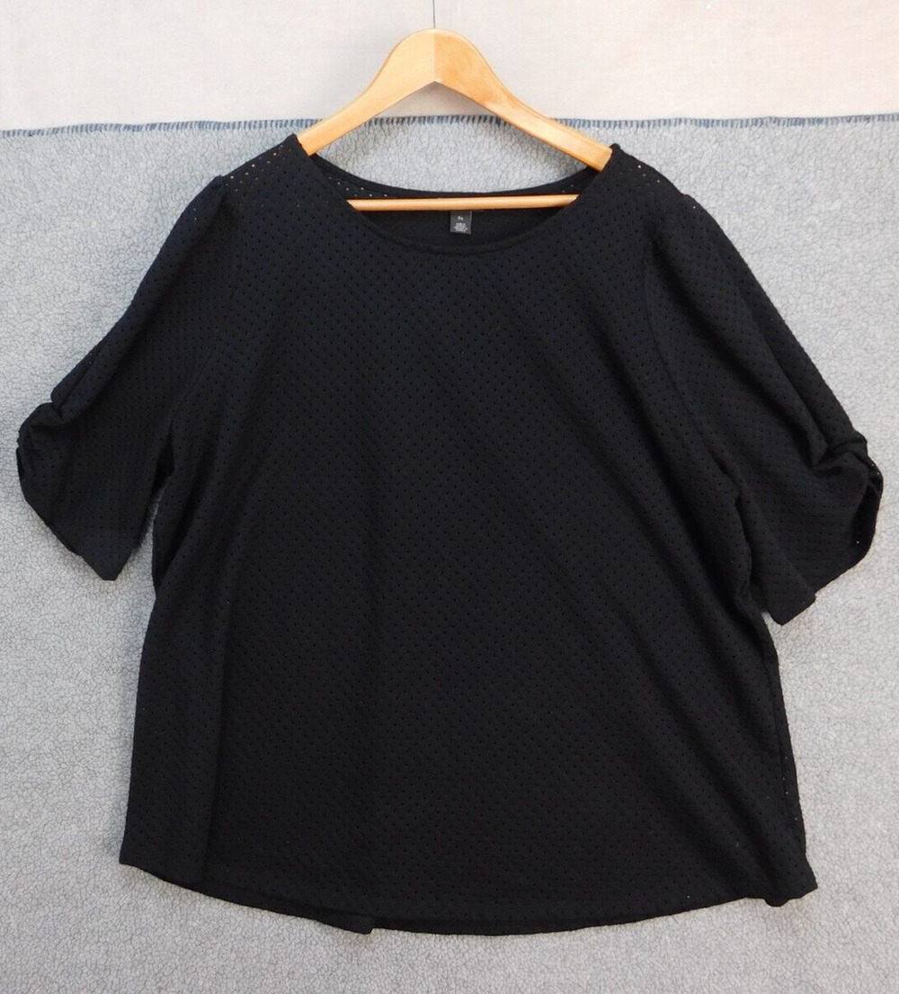 Halogen Perforated Short Sleeve Top Women's 3X Black